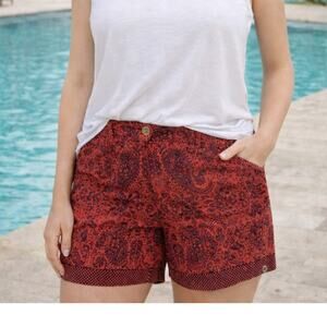 Land's End red paisley Flat Front  7 inch shorts  6